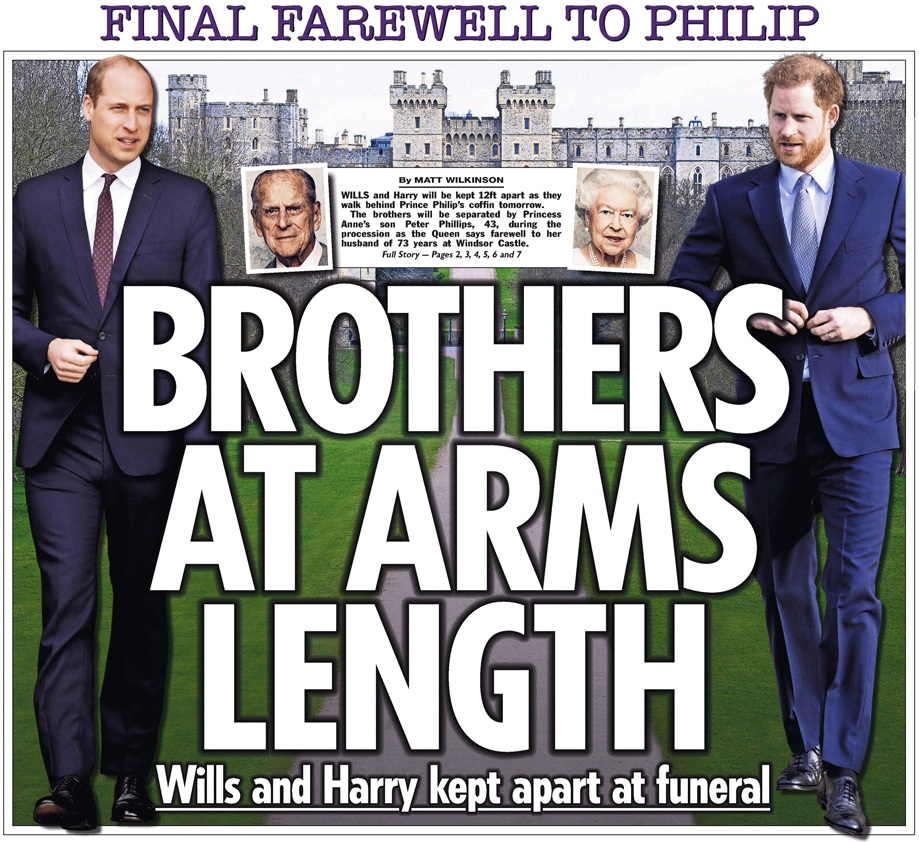 The Sun front page William and Harry 16-4-2021 - enlarge